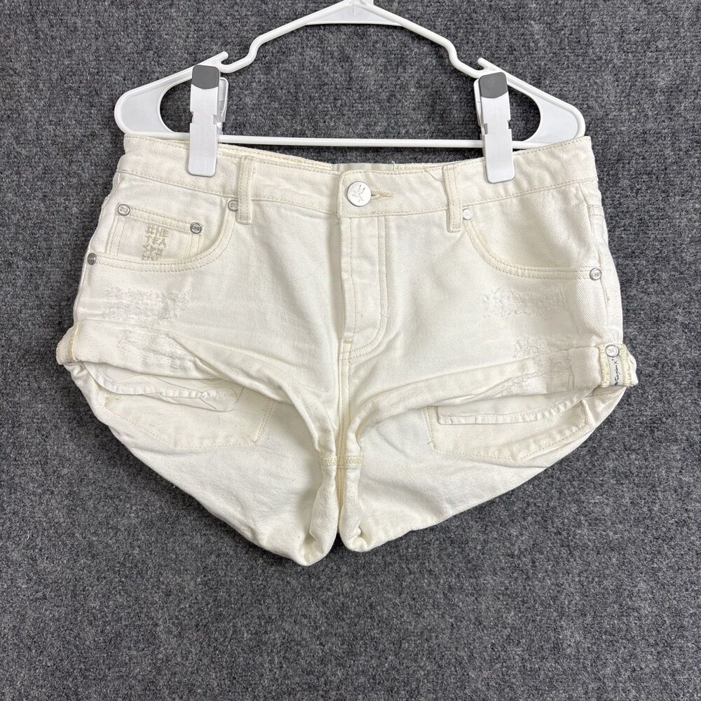 One Teaspoon Bandits Denim Shorts Womens Size 28 White Roll Cuff Slouchy